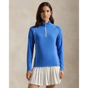 New RLX Ralph Lauren Stretch Quarter Zip Golf Shirt Blue Woman Large MSRP $128